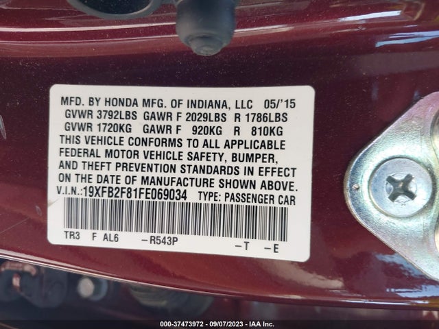 2015 HONDA CIVIC SEDAN EX VIN: 19XFB2F81FE069034