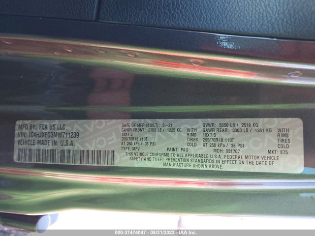 1C4HJXEG3MW711239 Jeep Wrangler Unlimited Sahara Altitude
