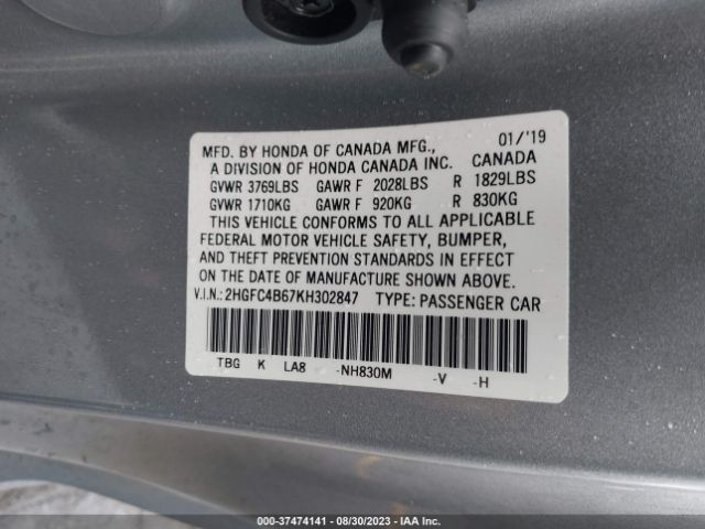 2HGFC4B67KH302847 Honda Civic Lx