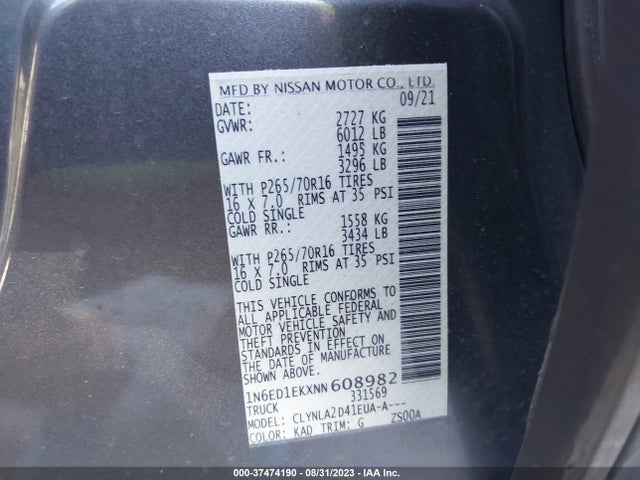 Nissan FRONTIER S 2022 1N6ED1EKXNN608982 Image 16