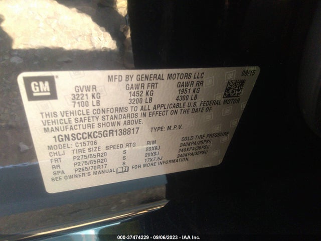 Chevrolet Tahoe Ltz 2016 1GNSCCKC5GR138817 Image 9