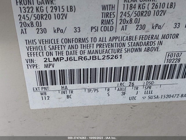 2LMPJ6LR6JBL25261 Lincoln Mkx Reserve