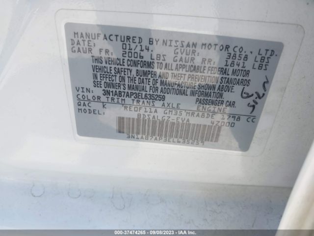 3N1AB7AP3EL635259 Nissan SENTRA SL