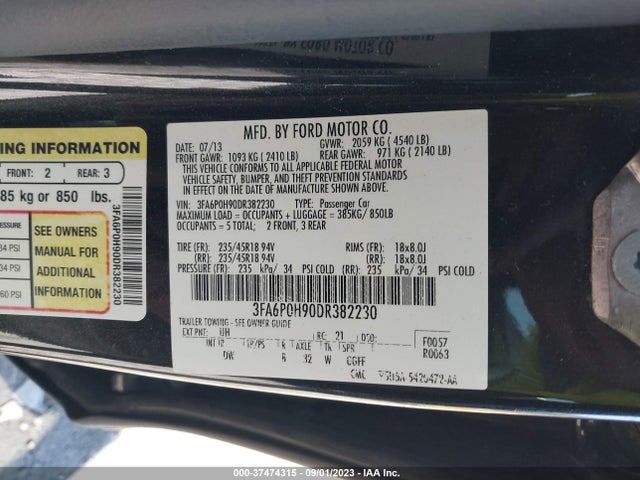 2013 FORD FUSION 3FA6P0H90DR382230 Photo 8