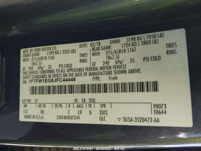 1FTFW1EG8JFC44448 Ford F-150 Xl/xlt/lariat