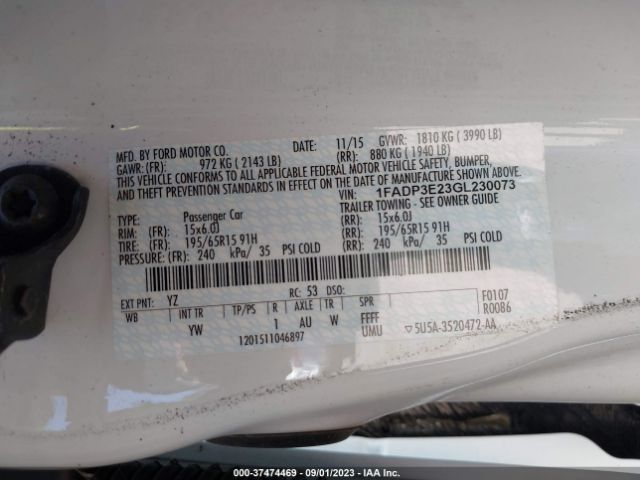 1FADP3E23GL230073 Ford FOCUS S