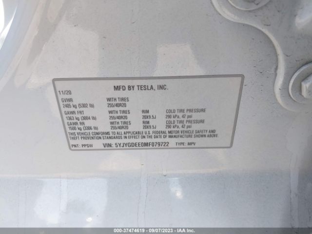 2021 TESLA MODEL Y 5YJYGDEE0MF079722 Photo 8