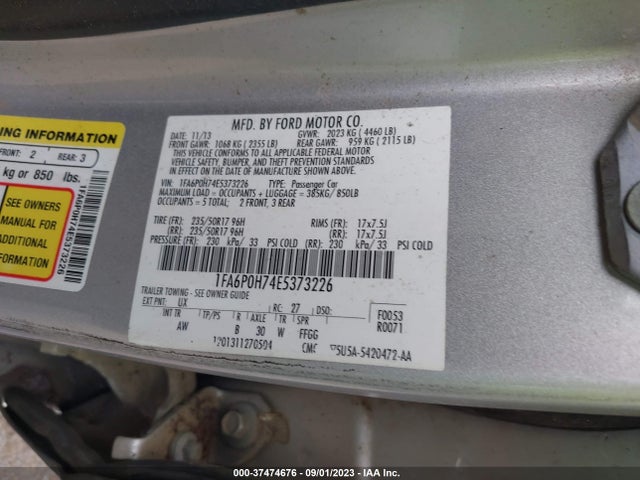 2014 FORD FUSION SE VIN: 1FA6P0H74E5373226