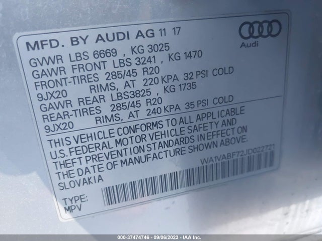 WA1VABF72JD022721 Audi Q7 Prestige