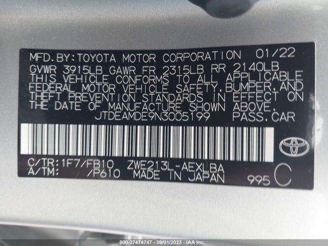 Toyota Corolla Hybrid Le 2022 JTDEAMDE9N3005199 Image 9