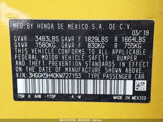 Honda FIT LX 2019 3HGGK5H40KM727153 Image 15