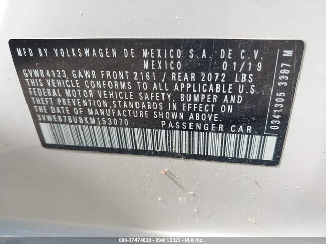 3VWEB7BU8KM153070 Volkswagen JETTA SEL