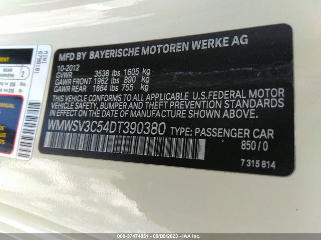 2013 MINI COOPER HARDTOP WMWSV3C54DT390380 Photo 8