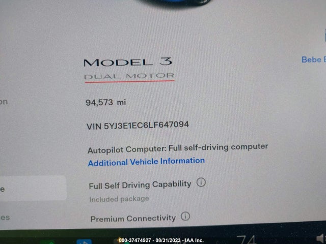 Tesla Model 3 Performance 2020 5YJ3E1EC6LF647094 Image 7