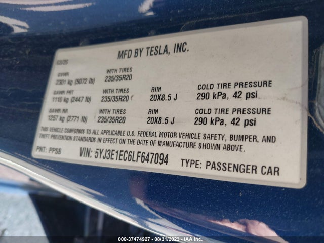 Tesla Model 3 Performance 2020 5YJ3E1EC6LF647094 Image 9