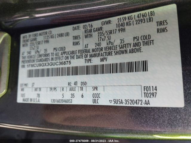 1FMCU9GX3GUC36875 Ford ESCAPE SE