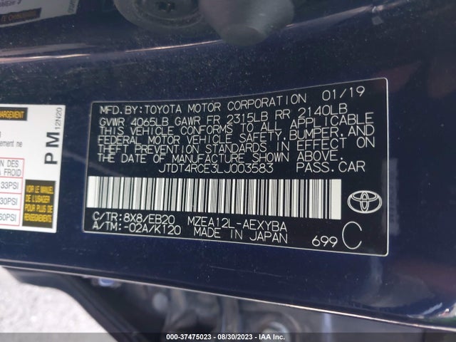 Toyota Corolla Xse 2020 JTDT4RCE3LJ003583 Image 9