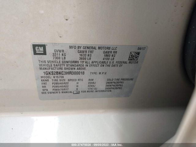 1GKS2BKC3HR300018 GMC YUKON SLT