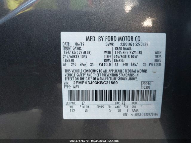 2FMPK3J93KBC21869 Ford EDGE SEL