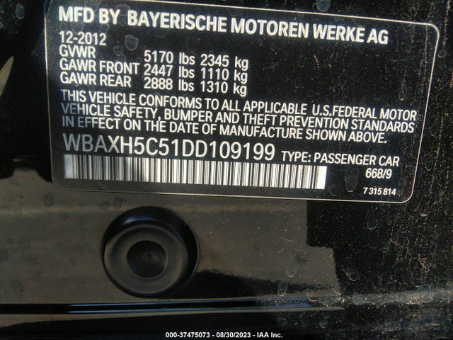 2013 BMW 5 SERIES 528I XDRIVE VIN: WBAXH5C51DD109199