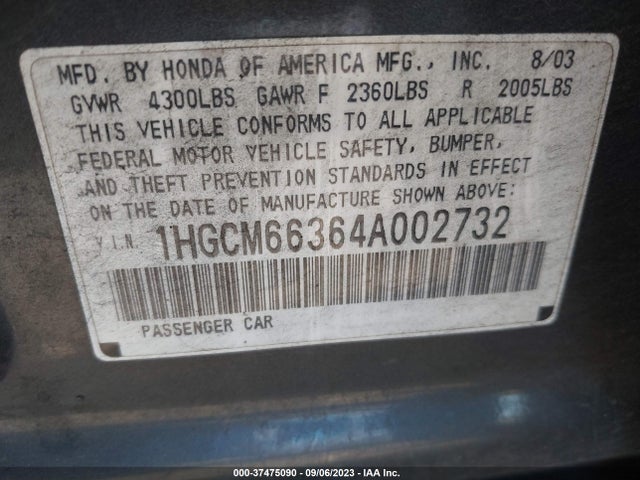 Продаж на аукціоні авто 2004 Honda Accord Sdn Lx, vin: 1HGCM66364A002732, номер лоту: 37475090