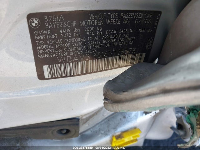 2006 BMW 3 SERIES 325I VIN: WBAVB13516PT25573