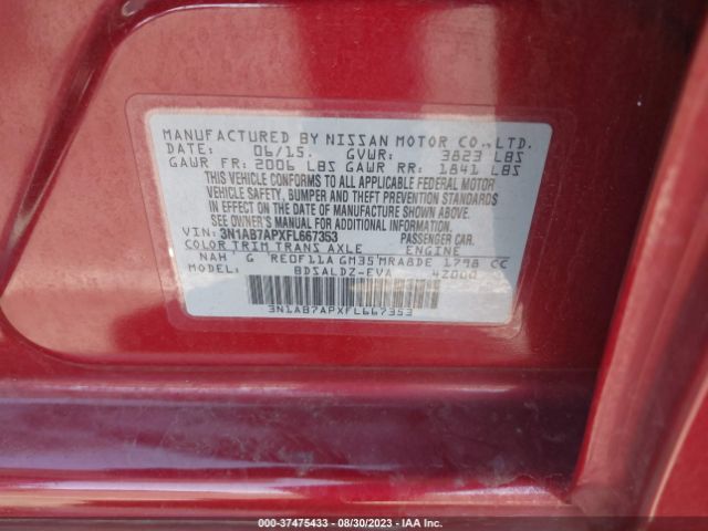 3N1AB7APXFL667353 Nissan Sentra Sr/sl/s/sv/fe+ S