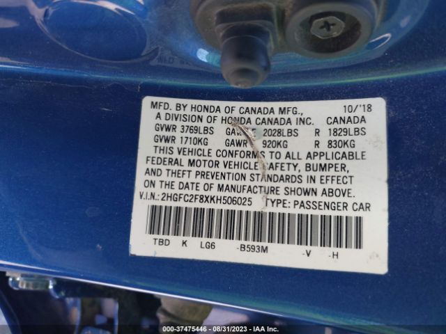 2HGFC2F8XKH506025 Honda Civic Sedan Sport