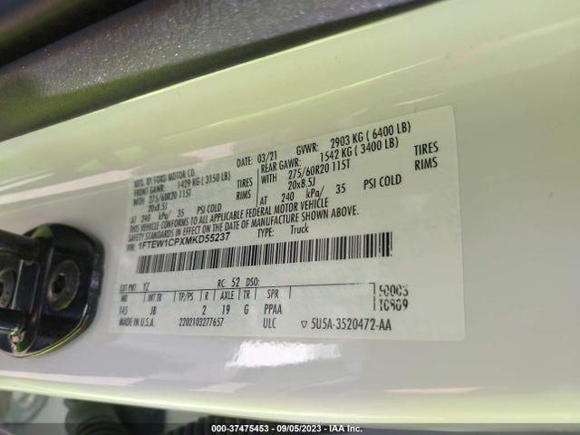 2021 FORD F-150 XL/XLT/LARIAT VIN: 1FTEW1CPXMKD55237