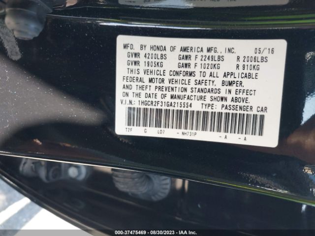 1HGCR2F31GA215554 Honda Accord Sedan Lx