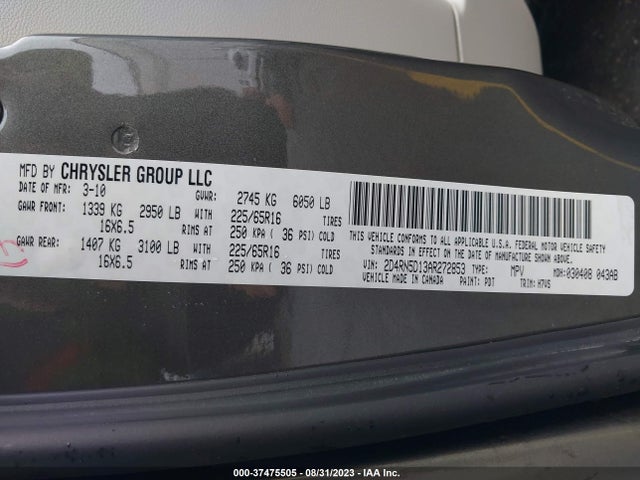 2010 DODGE GRAND CARAVAN SXT VIN: 2D4RN5D13AR272853