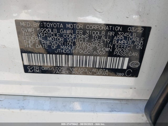 2022 Lexus LS, VIN: JTHD51FF9N5016369