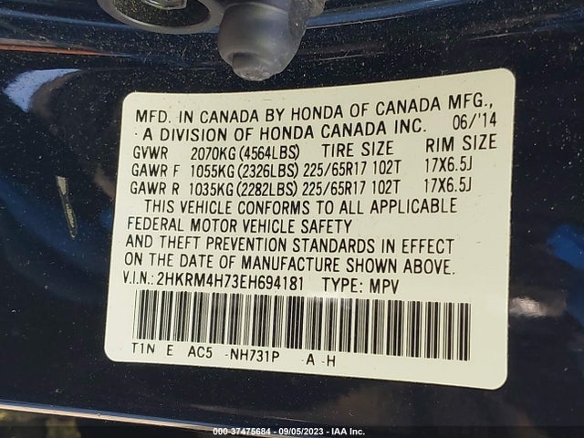 Honda Cr-v Ex-l 2014 2HKRM4H73EH694181 Image 9