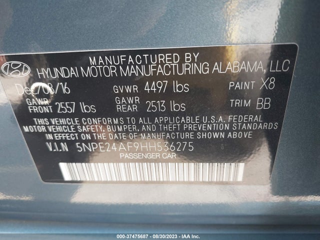 Hyundai Sonata 2.4l 2017 5NPE24AF9HH536275 Image 15