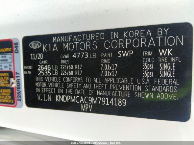 KNDPMCAC9M7914189 KIA Sportage Lx
