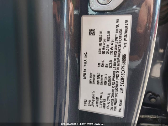 5YJ3E1ECXPF580506 Tesla Model 3 Performance