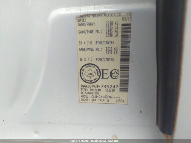 Nissan Frontier Sl/sv 2015 1N6AD0FV3FN745247 Image 9