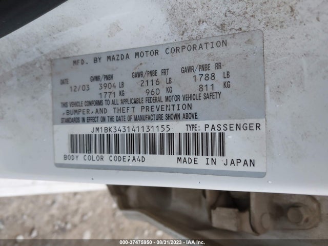 2004 MAZDA MAZDA3 S VIN: JM1BK343141131155