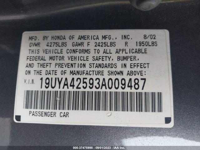 2003 ACURA CL W/NAVIGATION SYSTEM VIN: 19UYA42593A009487
