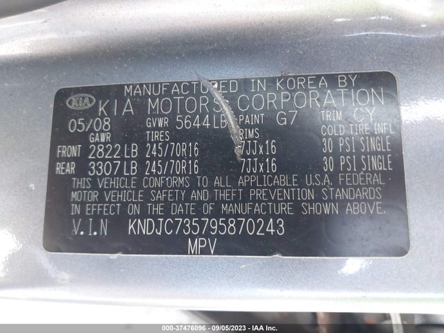 2009 KIA SORENTO LX VIN: KNDJC735795870243