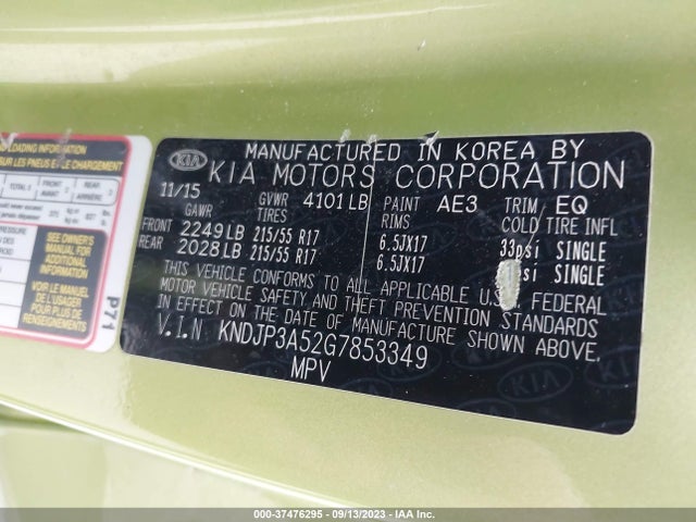 KIA SOUL + 2016 KNDJP3A52G7853349 Image 11