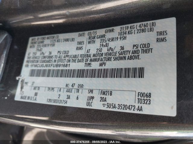 1FMCU0J9XFUB91681 Ford Escape Titanium