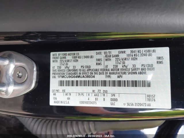 1FMCU9G64MUA38034 Ford ESCAPE SE