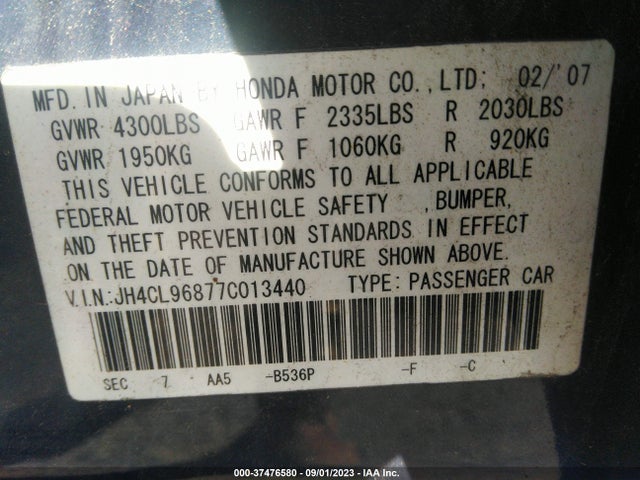2007 ACURA TSX VIN: JH4CL96877C013440