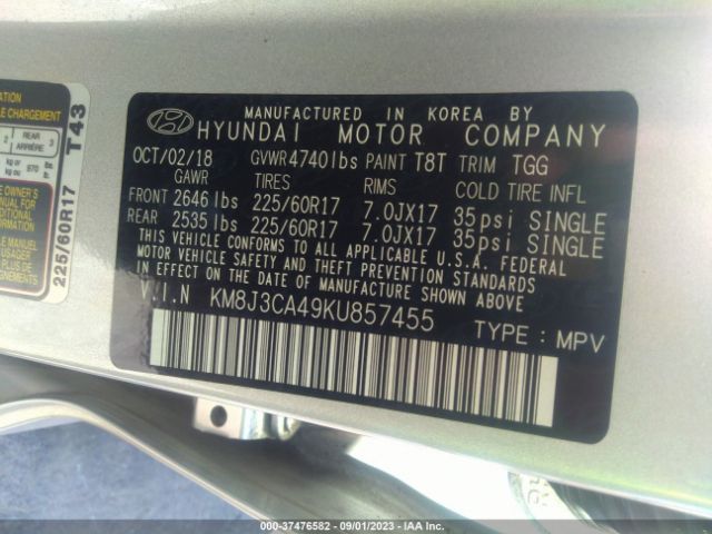 KM8J3CA49KU857455 Hyundai Tucson Value