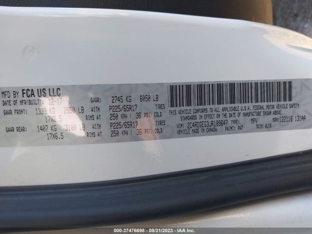 2C4RDGEG3JR189647 Dodge Grand Caravan Gt