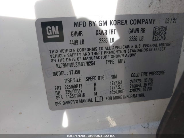 Chevrolet Trailblazer Lt 2021 KL79MRSL3MB170254 Image 9