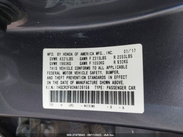 1HGCR2F80HA139158 Honda Accord Sedan Ex-l