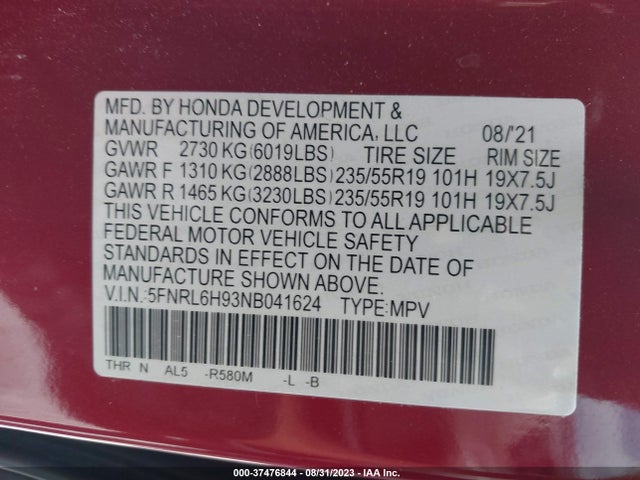 Honda Odyssey Elite 2022 5FNRL6H93NB041624 Image 16
