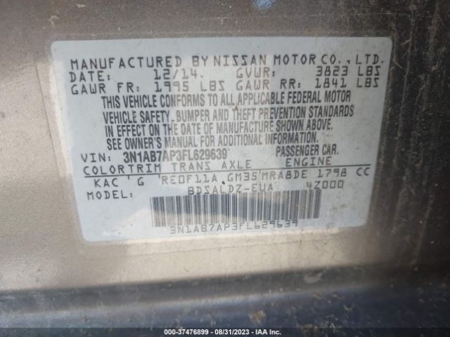 3N1AB7AP3FL629639 Nissan Sentra Sr/sl/s/sv/fe+ S
